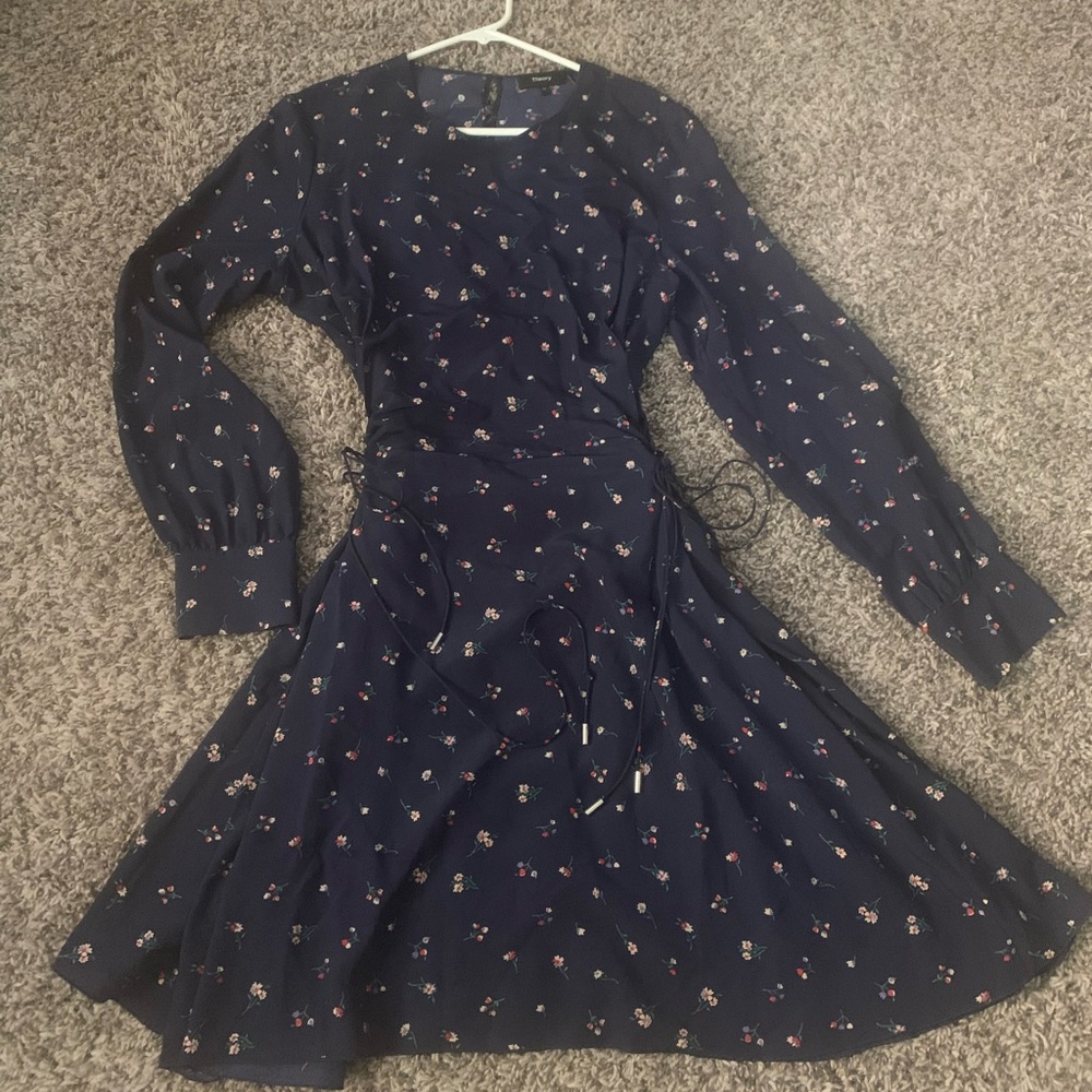 Navy blue floral knee length long sleeve dress. Size 12.